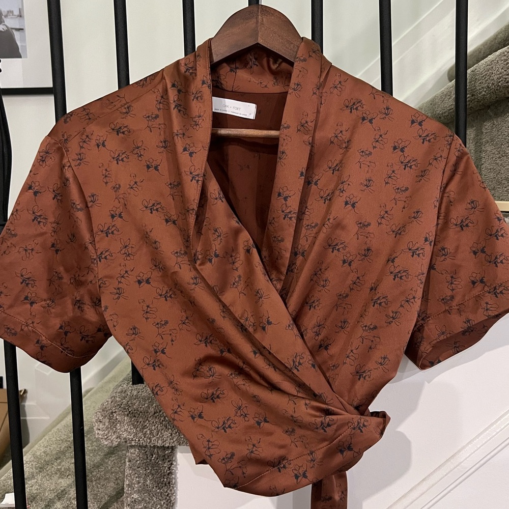 Oak & Fort Floral Wrap Top in Rust Brown